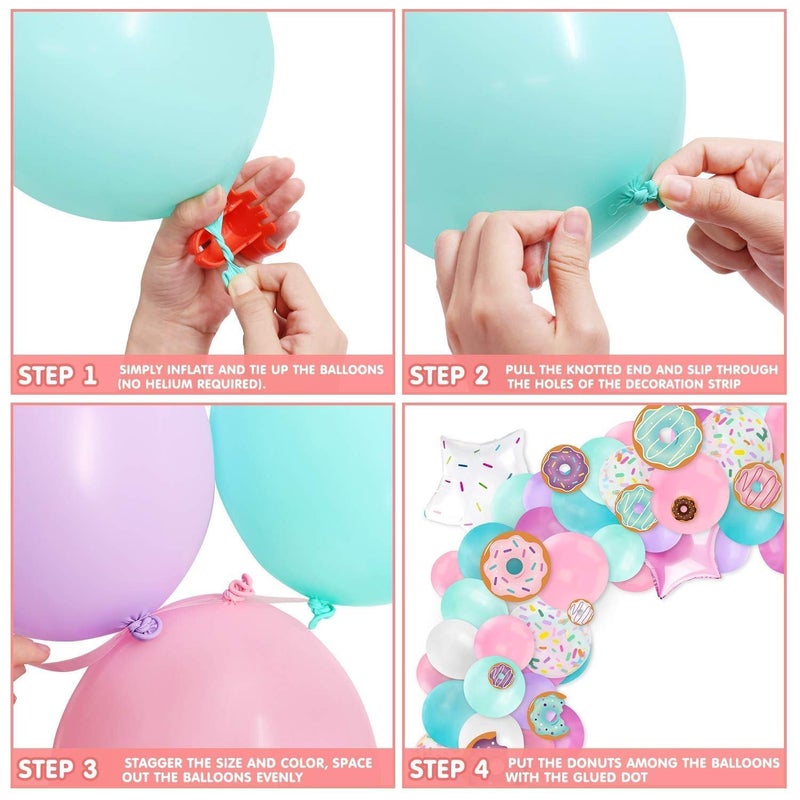 Levfla 100 PCS Donut Balloons Garland Pastel Decoration Kits Sprinkles Confetti Doughnut Backdrop Cutouts Kids Birthday Party Balloons Arch Photo Props Favor Ideas Supplies - Image 4